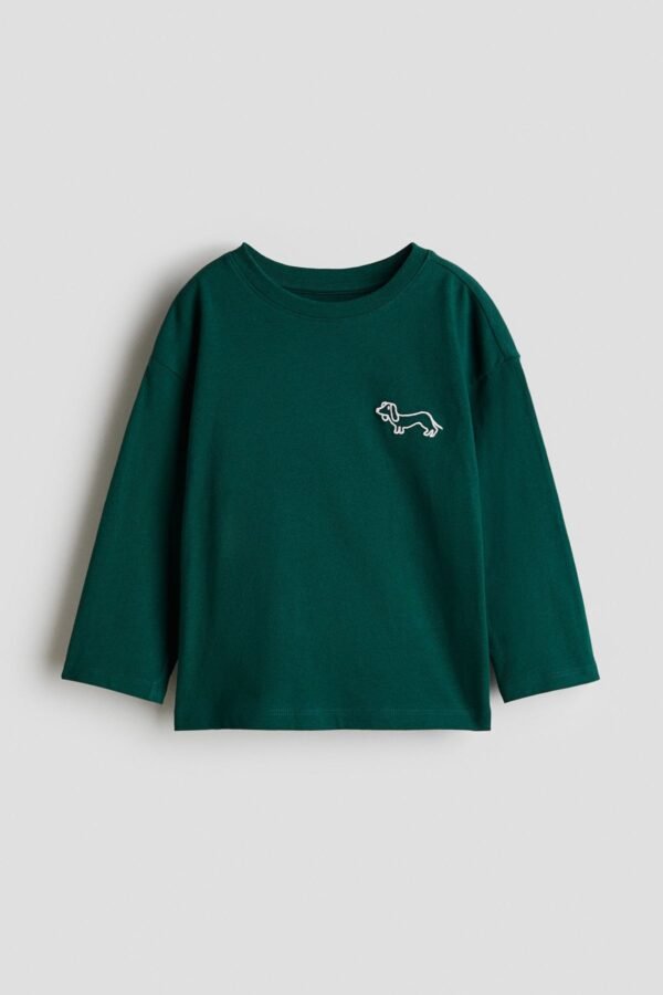 Grünes Langarmshirt mit Hundemotiv﻿