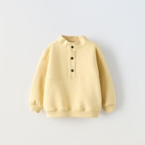 Gelber Sweatshirt-Pullover mit Knopfleiste﻿