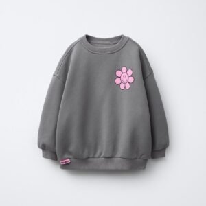 Grau-melierter Pullover mit Blumenmotiv﻿