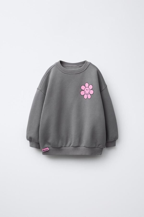 Grau-melierter Pullover mit Blumenmotiv﻿